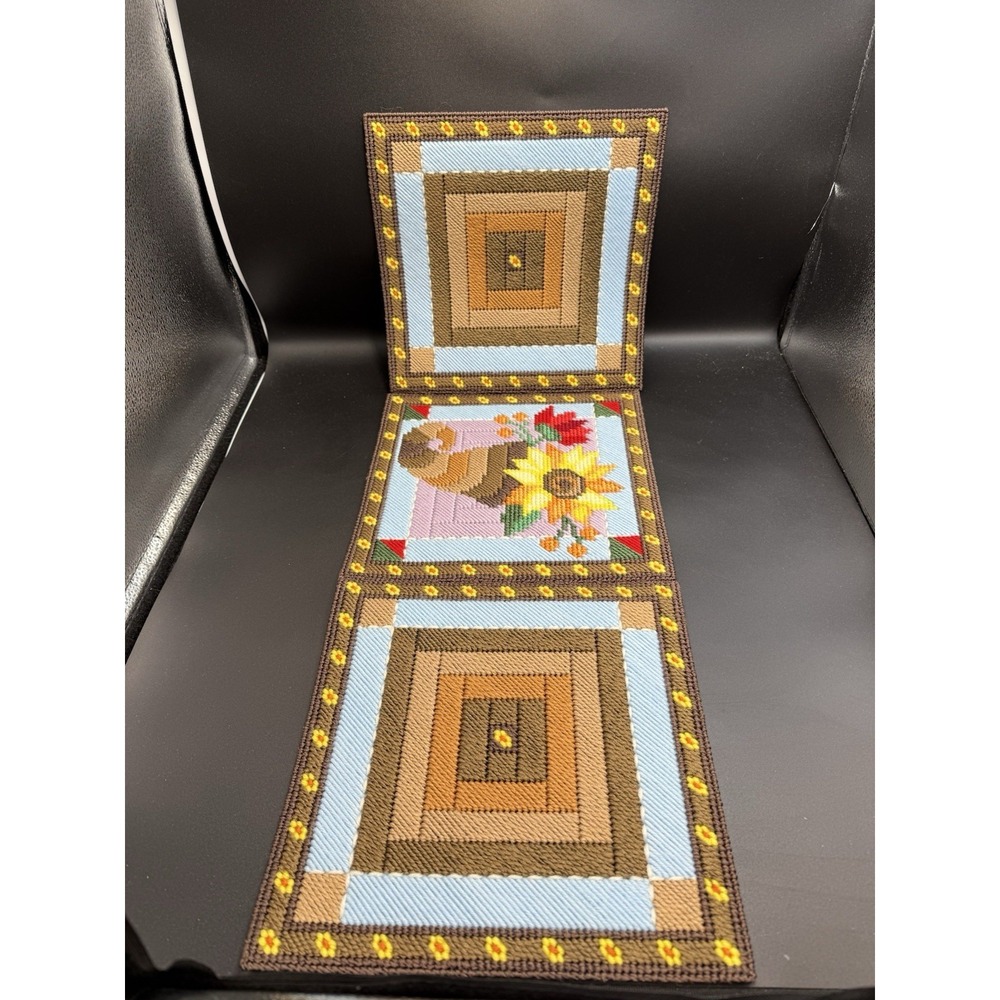 31" Thanksgiving Table Runner Plastic Canvas Needlepoint Completed
